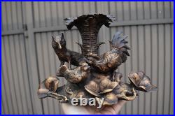 Antique black forest wood carving sculpture fox hunt chickens statue