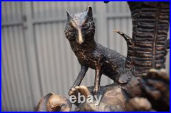 Antique black forest wood carving sculpture fox hunt chickens statue