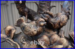 Antique black forest wood carving sculpture fox hunt chickens statue