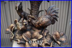 Antique black forest wood carving sculpture fox hunt chickens statue