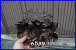 Antique black forest wood carving sculpture fox hunt chickens statue