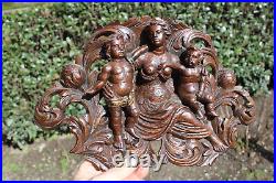 Antique french wood carved 1800s pomona nymph putti relief plaque