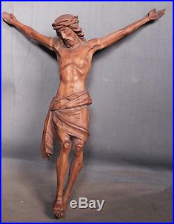 Antique hand Carved Wood Crucifix Corpus Jesus Christ Sculpture Statue Figure