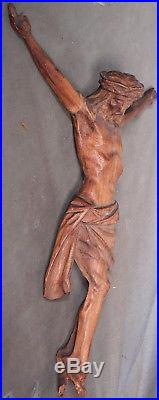 Antique hand Carved Wood Crucifix Corpus Jesus Christ Sculpture Statue Figure