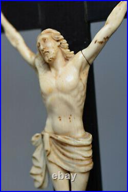 Antique hand carved Christ, sculpture, crucifix 19th Century, ebony wood cross