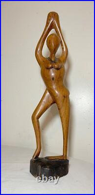 Antique hand carved abstract modernist nude lady wood figural sculpture statue