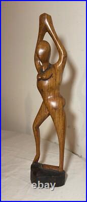 Antique hand carved abstract modernist nude lady wood figural sculpture statue