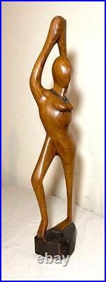 Antique hand carved abstract modernist nude lady wood figural sculpture statue