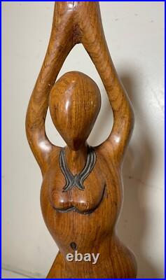Antique hand carved abstract modernist nude lady wood figural sculpture statue