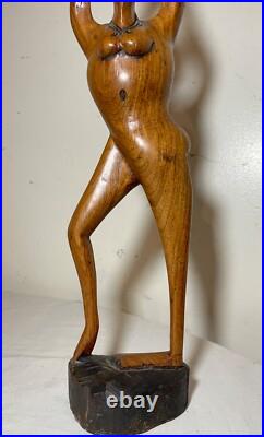 Antique hand carved abstract modernist nude lady wood figural sculpture statue