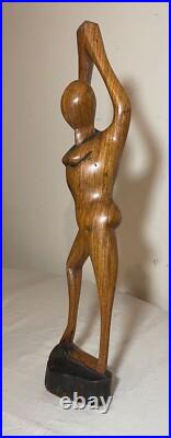 Antique hand carved abstract modernist nude lady wood figural sculpture statue