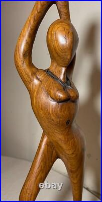 Antique hand carved abstract modernist nude lady wood figural sculpture statue