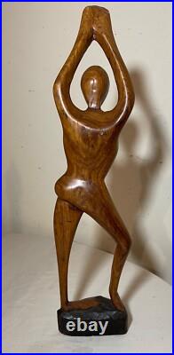 Antique hand carved abstract modernist nude lady wood figural sculpture statue