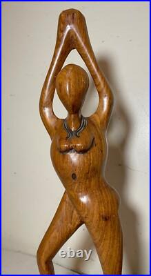 Antique hand carved abstract modernist nude lady wood figural sculpture statue