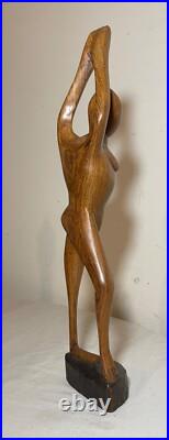 Antique hand carved abstract modernist nude lady wood figural sculpture statue