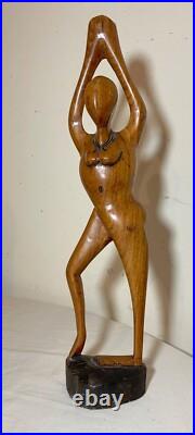 Antique hand carved abstract modernist nude lady wood figural sculpture statue