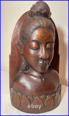 Antique hand carved balinese Indonesian Bali lady bust wood carving sculpture Antique hand carved balinese Indonesian Bali lady bust wood carving sculpture