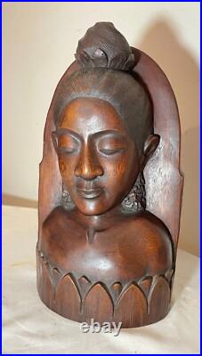 Antique hand carved balinese Indonesian Bali lady bust wood carving sculpture Antique hand carved balinese Indonesian Bali lady bust wood carving sculpture