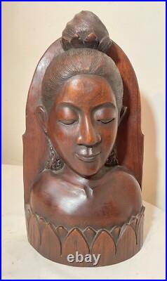 Antique hand carved balinese Indonesian Bali lady bust wood carving sculpture Antique hand carved balinese Indonesian Bali lady bust wood carving sculpture