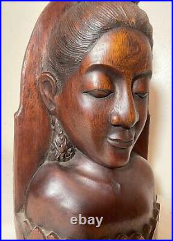 Antique hand carved balinese Indonesian Bali lady bust wood carving sculpture Antique hand carved balinese Indonesian Bali lady bust wood carving sculpture