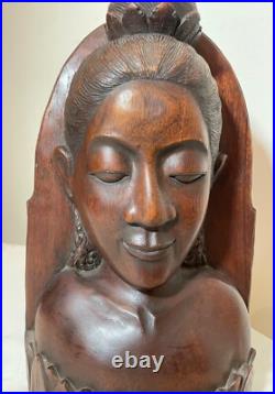 Antique hand carved balinese Indonesian Bali lady bust wood carving sculpture Antique hand carved balinese Indonesian Bali lady bust wood carving sculpture