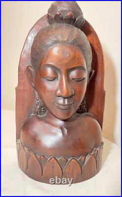 Antique hand carved balinese Indonesian Bali lady bust wood carving sculpture Antique hand carved balinese Indonesian Bali lady bust wood carving sculpture