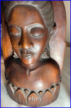 Antique hand carved balinese Indonesian Bali lady bust wood carving sculpture Antique hand carved balinese Indonesian Bali lady bust wood carving sculpture