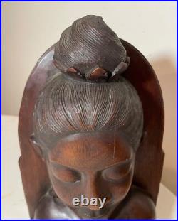 Antique hand carved balinese Indonesian Bali lady bust wood carving sculpture Antique hand carved balinese Indonesian Bali lady bust wood carving sculpture