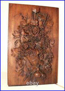 Antique hand carved black forrest wood relief sculpture wall panel art carving