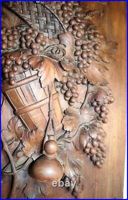 Antique hand carved black forrest wood relief sculpture wall panel art carving