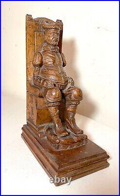 Antique hand carved seated figural seated man wood sculpture statue folk art