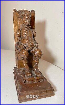 Antique hand carved seated figural seated man wood sculpture statue folk art