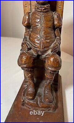 Antique hand carved seated figural seated man wood sculpture statue folk art