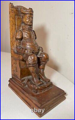 Antique hand carved seated figural seated man wood sculpture statue folk art