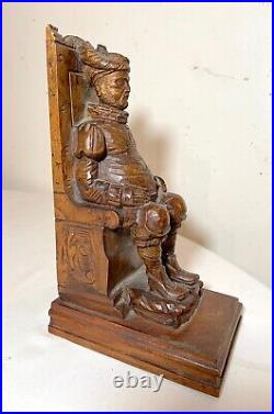 Antique hand carved seated figural seated man wood sculpture statue folk art