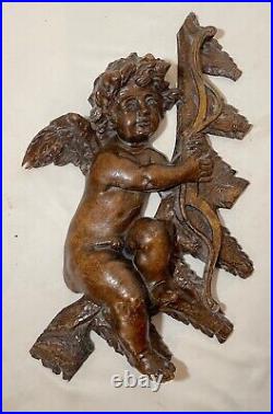Antique hand carved wood 1800 architectural salvage angel cherub cupid sculpture