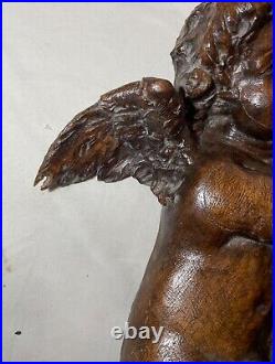 Antique hand carved wood 1800 architectural salvage angel cherub cupid sculpture