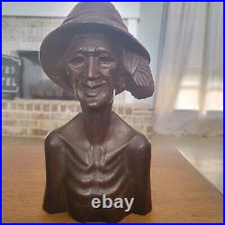 Antique hand carved wooden Balinese elder old man bust sculpture statue bust