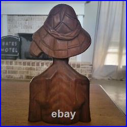 Antique hand carved wooden Balinese elder old man bust sculpture statue bust