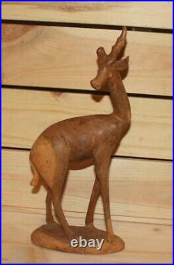 Antique hand carving wood antelope figurine