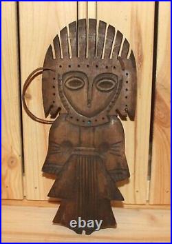 Antique hand carving wood wall hanging figurine