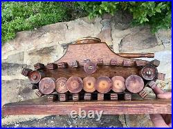 Antique hand made carved Folk Art wood military Tank Perpetual Calendar