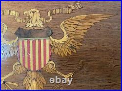Antique handmade carved marquetry wood American eagle emblem wall art veneer