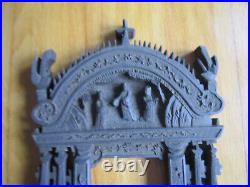Antique ornate carved wooden art piece 9 tall