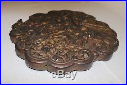 Antique ornate hand carved wood Chinese figural wall relief panel sculpture
