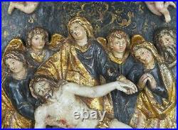 Antique religious Wood Relief Deposition of Jesus Christ Venetian School 16thc