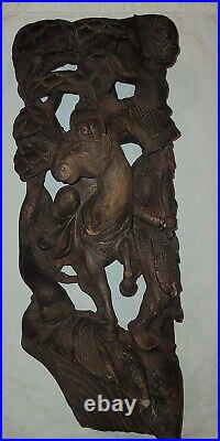 Antique very fine THAILAND WOOD CARVING SCULPTURE 20 3/8 tall, 8 long