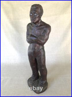 Antique wood Sculpture, WPA Era Worker, Industrial, Expressionism