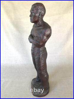 Antique wood Sculpture, WPA Era Worker, Industrial, Expressionism