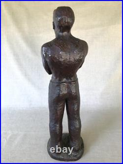 Antique wood Sculpture, WPA Era Worker, Industrial, Expressionism